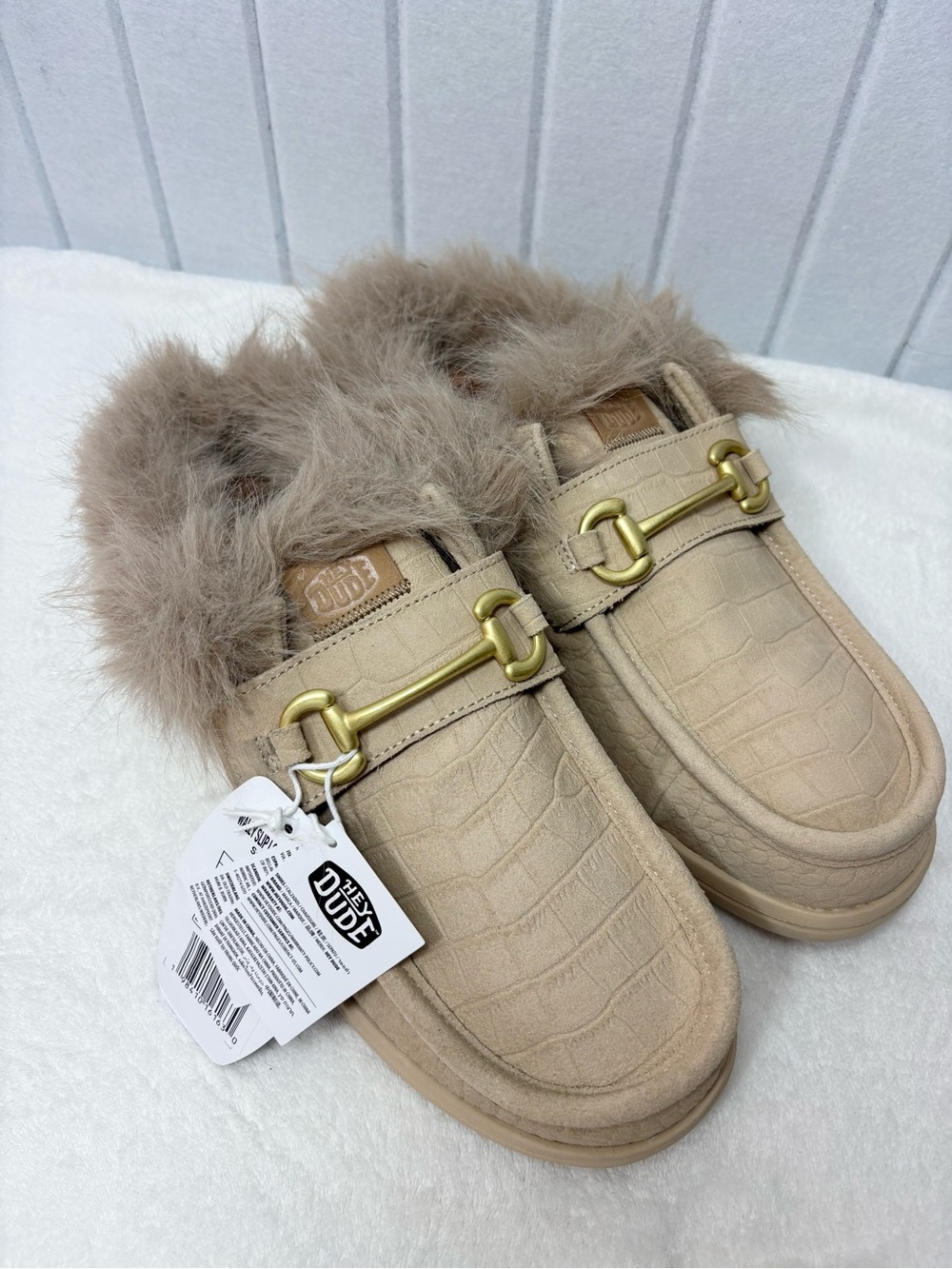 The Dude Wally Slip Loafer Beige Faux Fur Mule Loafers Men size 11 NEW